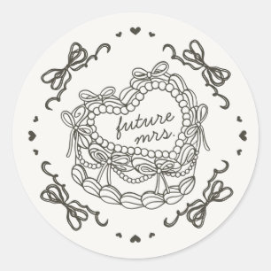 Beige Bow Retro Heart Coquette Cake Bridal Shower Classic Round Sticker