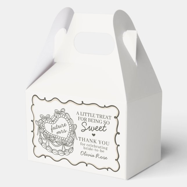 Beige Bow Retro Heart Coquette Cake Bridal Shower Favour Box (Front)