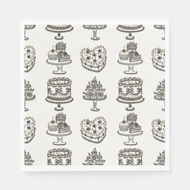 Beige Bow Retro Heart Coquette Cake Valentines Napkin (Front)