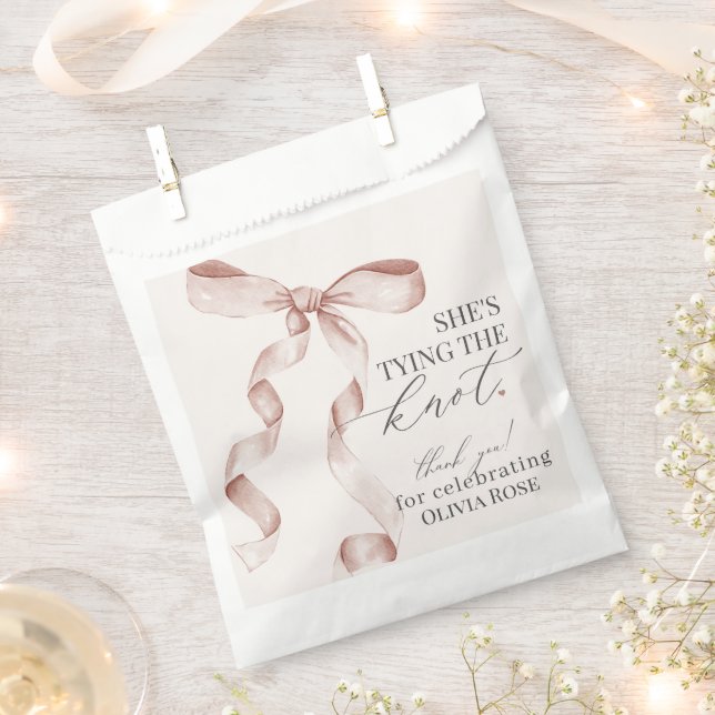 Beige Bow Tying the Knot Bridal Shower Dessert  Favour Bag (Clipped)