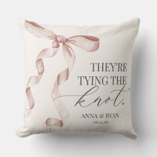 Beige Bow Tying the Knot Bridal Shower Gift Cushion