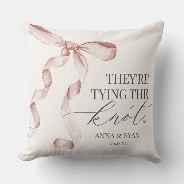 Beige Bow Tying the Knot Bridal Shower Gift Cushion (Front)