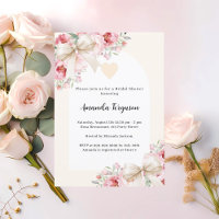 Beige bows pink florals arch heart Bridal Shower