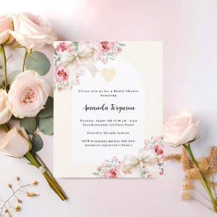 Beige bows pink florals Bridal Shower invitation