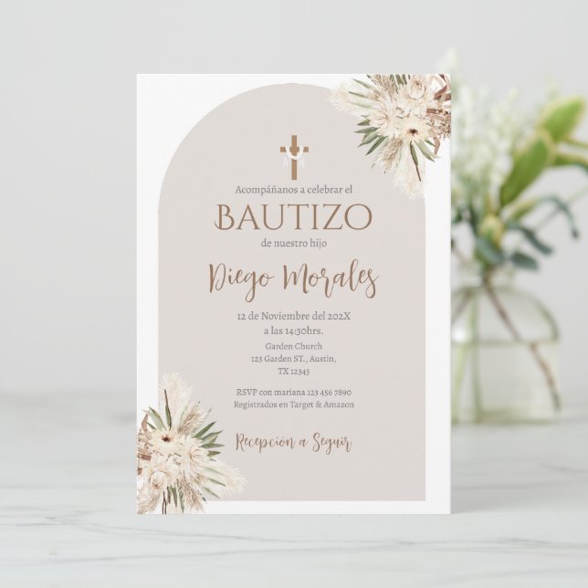 Beige Boy Baptism Invitation (Standing Front)