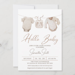 Beige Boys Baby Clothes Baby Shower Invitation