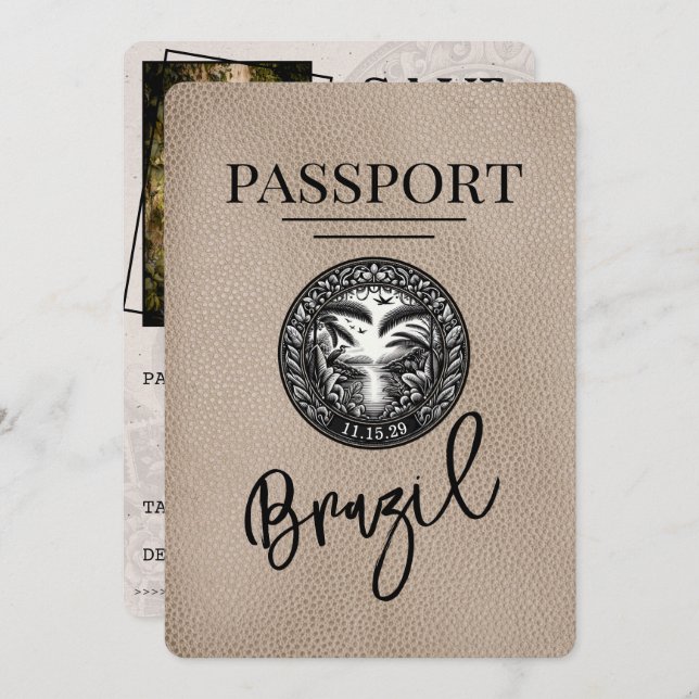 Beige Brazil Passport Save The Date (Front/Back)