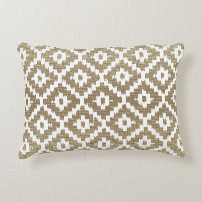 Beige Brick Aztec Tribal Print Ikat Diamond Pattrn Decorative Cushion (Front)