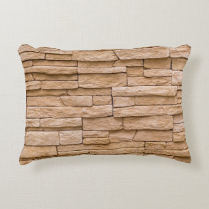 Beige brick wall: close-up texture. decorative cushion