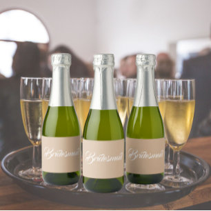 Beige Bridesmaid Simple Stylised Script Sparkling Wine Label