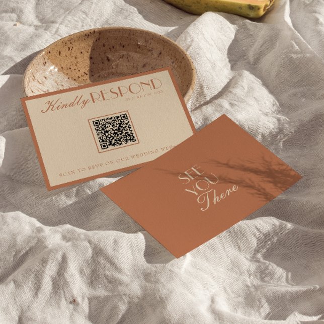 Beige Bronzer Old Money QR Code Wedding RSVP Card (Creator Uploaded)