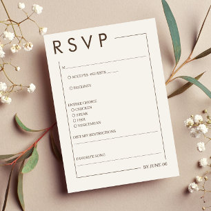 Beige Brown Border Simple Wedding RSVP Card