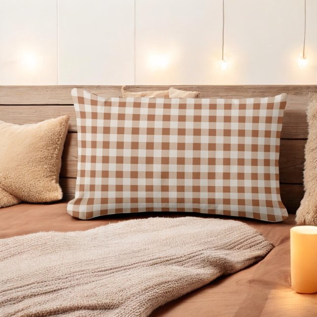 Beige Brown Buffalo Plaid Holiday  Lumbar Cushion (Creator Uploaded)