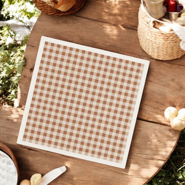 Beige Brown Buffalo Plaid Holiday Napkin (Creator Uploaded)