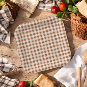 Beige Brown Buffalo Plaid Holiday Paper Plate