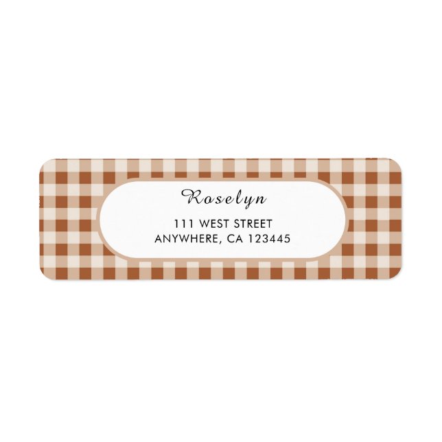 Beige Brown Buffalo Plaid Holiday Return Address  Label (Front)