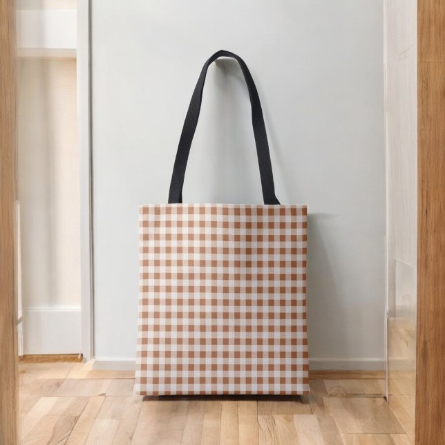Beige Brown Buffalo Plaid Rustic Charm Tote Bag (Creator Uploaded)