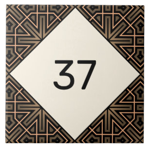  Beige & Brown Chic Fancy Deco House Number Plaque Ceramic Tile