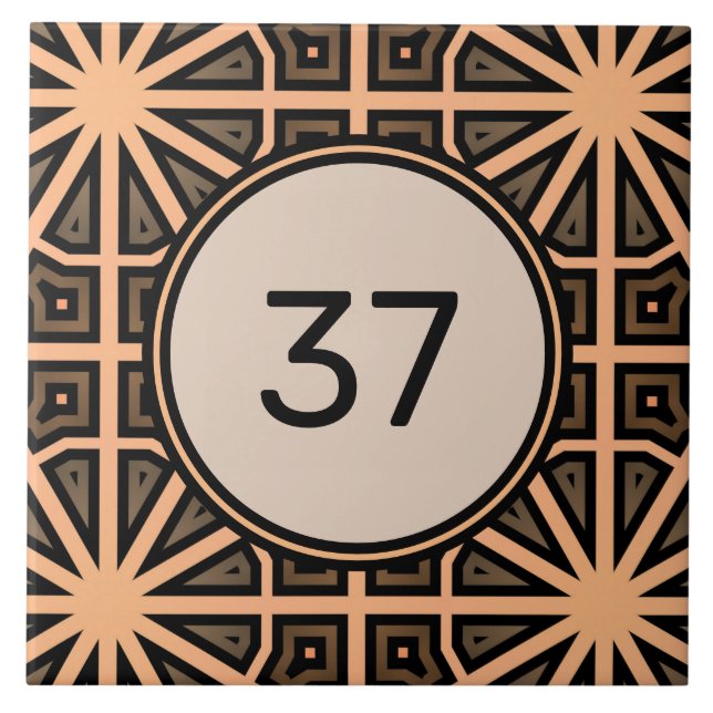  Beige & Brown Chic Fancy Deco House Number Plaque Ceramic Tile (Front)