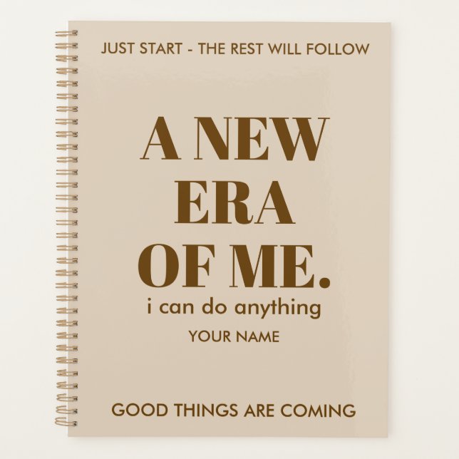 BEIGE & BROWN CUSTOMIZED NAME STYLISH SIMPLE DAILY PLANNER (Front)