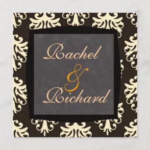 Beige & Brown DAMASK  CLASSIC Wedding INVITATION