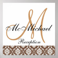 Beige Brown Damask Monogram Wedding Reception