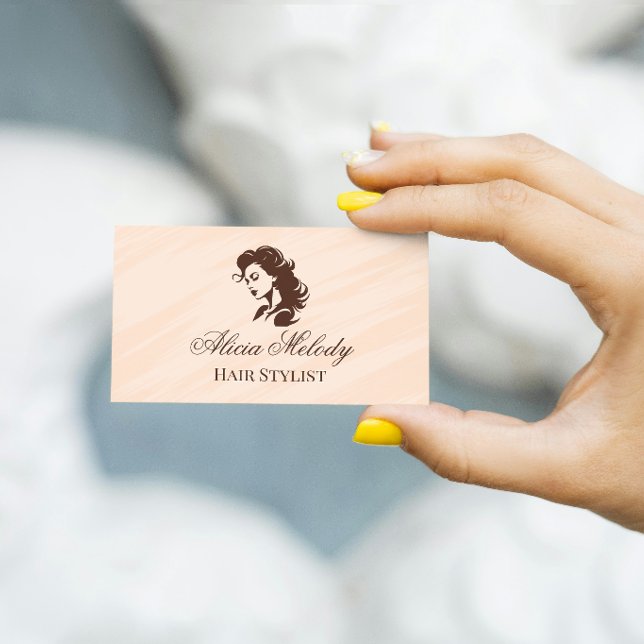 Beige Brown Elegant Hair Salon Stylist Business Card (Creator Uploaded)