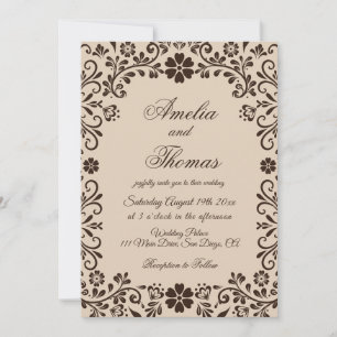 Beige Brown Elegant Mexico Wedding Invitation