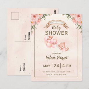 Beige Brown Floral Baby Shower Postcard