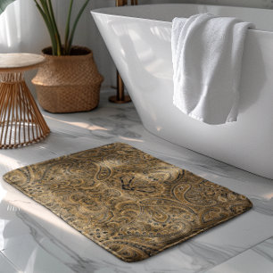 Beige & Brown Floral Paisley Pattern Bath Mat