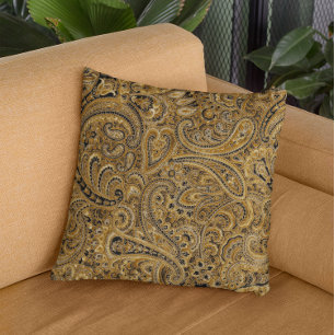 Beige & Brown Floral Paisley Pattern Cushion