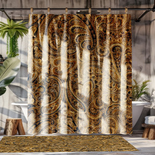 Beige & Brown Floral Paisley Pattern Shower Curtain