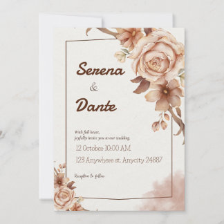 Beige & Brown Floral Wedding Invitation