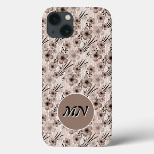 Beige brown flowers pattern on tiger background re iPhone 13 case