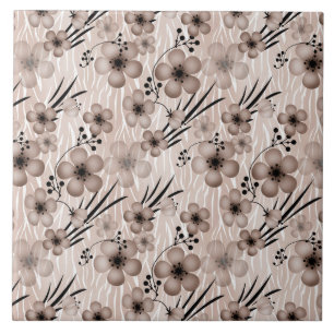 Beige brown flowers pattern on tiger background re ceramic tile