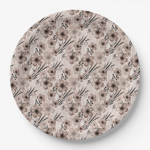 Beige brown flowers pattern on tiger background re paper plate