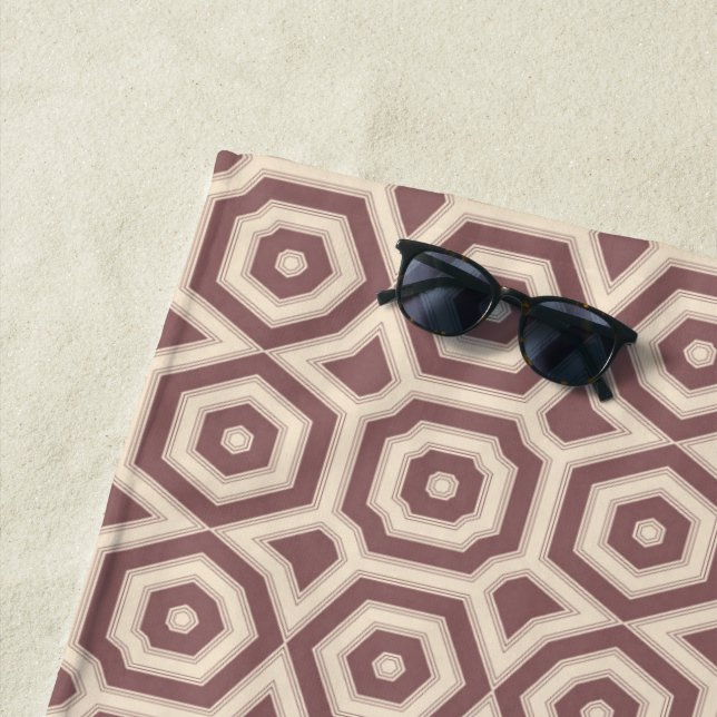 beige brown geometric pattern art deco beach towel (In Situ)