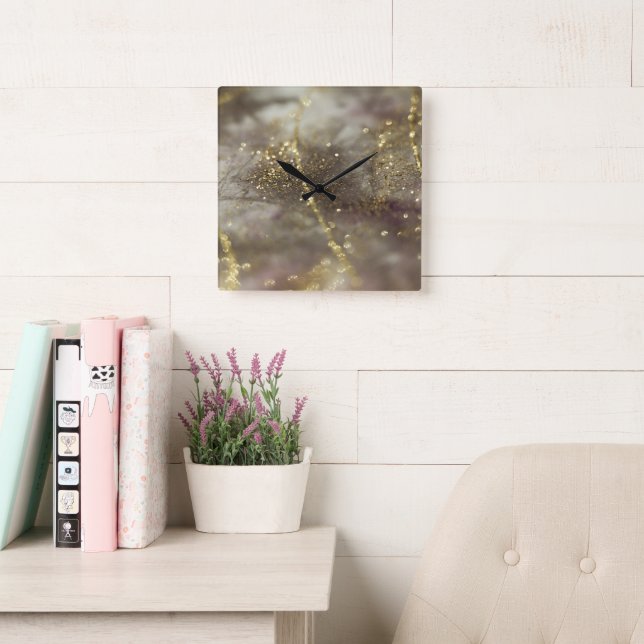 Beige Brown Gold Glitter Glam 1 Square Wall Clock (Reading Room)