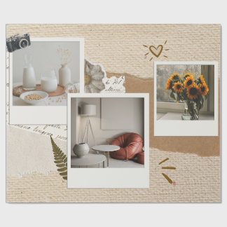Beige Brown Gold Minimalist Home Photo Collage Pho Wrapping Paper