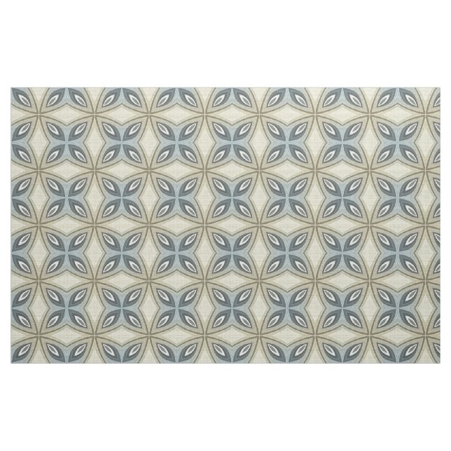 Beige Brown Grey Blue Batik Floral Star Pattern Fabric (Fat Quarter)