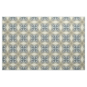 Beige Brown Grey Blue Batik Floral Star Pattern Fabric