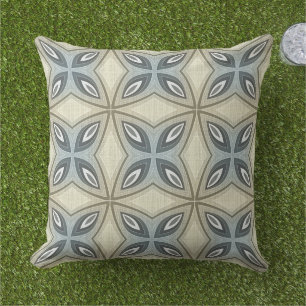 Beige Brown Grey Blue Hip Orient Bali Art Motif Cushion