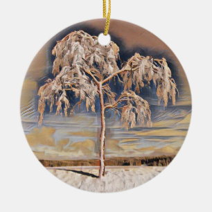 Beige Brown Grey Winter Snowed Tree Ornament