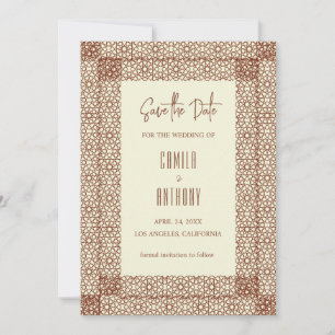 Beige Brown Islamic Geometric Two Border Wedding Invitation