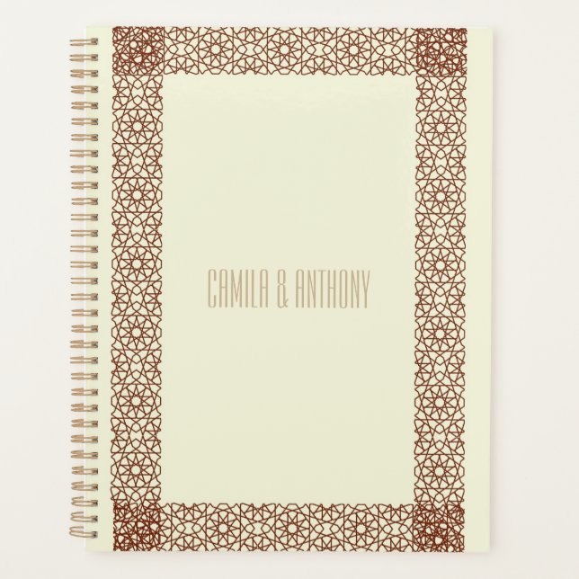 Beige Brown Islamic Geometric Two Border Wedding Planner (Front)