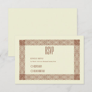 Beige Brown Islamic Geometric Two Border Wedding RSVP Card