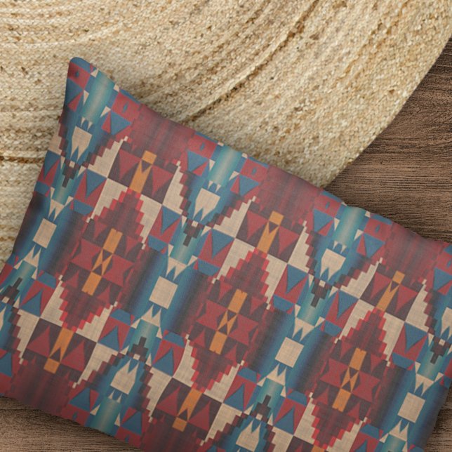 Beige Brown Maroon Red Dark Teal Blue Tribal Art Pillowcase (Creator Uploaded)