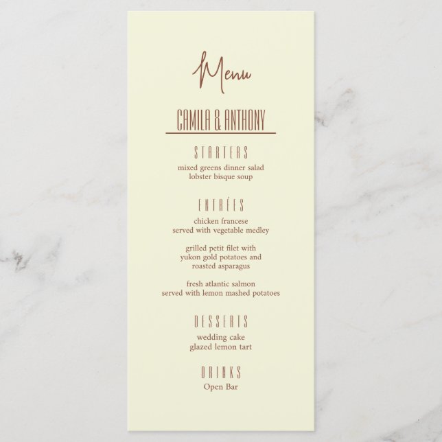 Beige Brown  Menu (Front)