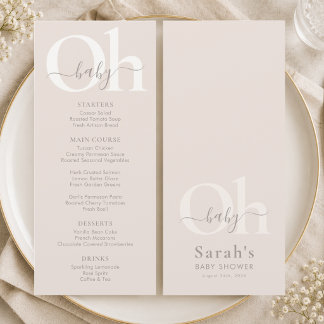 Beige Brown Minimalist Earthy Neutral Baby Shower Menu