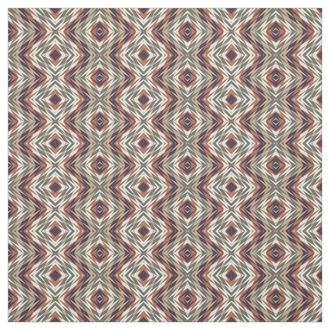 Beige Brown Olive Green Aztec Mosaic Pattern Fabric (Swatch)